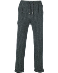 Pantalon en laine à rayures verticales gris foncé