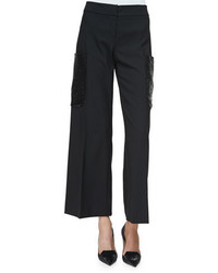 Pantalon en laine orné noir