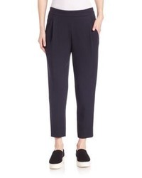 Pantalon en laine plissé bleu marine