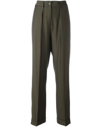 Pantalon en laine plissé olive