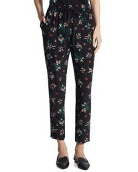 Pantalon en soie à fleurs noir