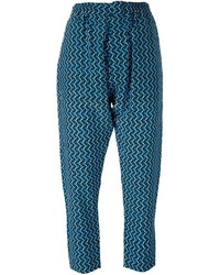 Pantalon en soie géométrique bleu canard