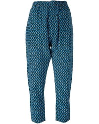 Pantalon en soie géométrique bleu canard Marni