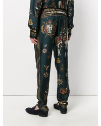 Pantalon en soie imprimé bleu marine Dolce & Gabbana