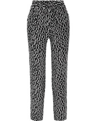 Pantalon en soie imprimé léopard noir Equipment
