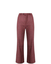 Pantalon flare à carreaux rouge