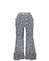 Pantalon flare à fleurs bleu clair
