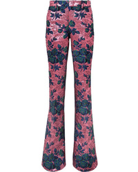 Pantalon flare à fleurs fuchsia