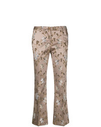 Pantalon flare à fleurs marron clair