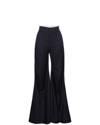 Pantalon flare à rayures verticales bleu marine Wright Le Chapelain