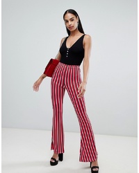 Pantalon flare à rayures verticales rouge PrettyLittleThing