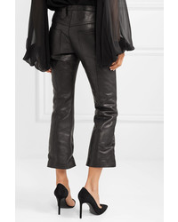 Pantalon flare en cuir noir Saint Laurent