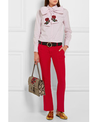 Pantalon flare en laine rouge Gucci
