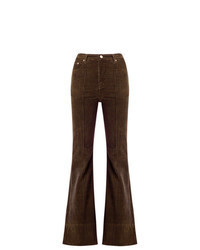 Pantalon flare en velours marron foncé