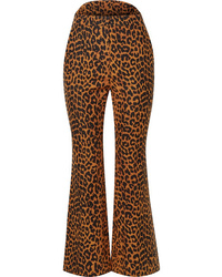 Pantalon flare imprimé léopard marron