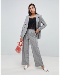 Pantalon large à carreaux gris Vero Moda