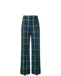 Pantalon large à carreaux vert foncé MSGM