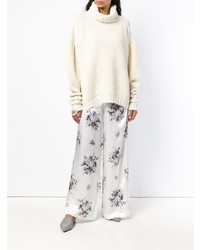 Pantalon large à fleurs blanc Ganni