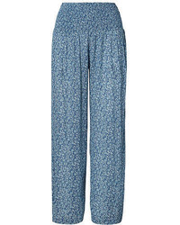 Pantalon large à fleurs bleu clair