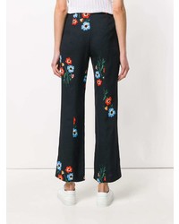 Pantalon large à fleurs bleu marine Sonia Rykiel