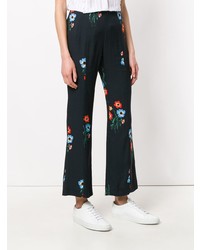 Pantalon large à fleurs bleu marine Sonia Rykiel