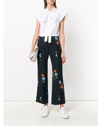 Pantalon large à fleurs bleu marine Sonia Rykiel