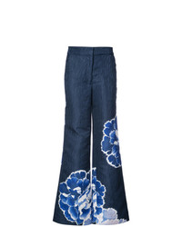 Pantalon large à fleurs bleu marine Josie Natori