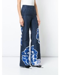 Pantalon large à fleurs bleu marine Josie Natori