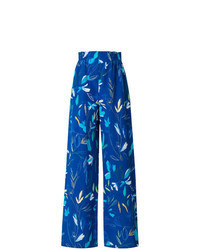 Pantalon large à fleurs bleu