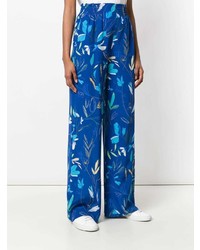 Pantalon large à fleurs bleu Agnona