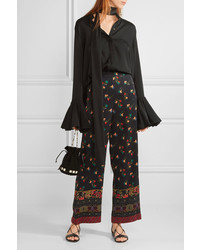 Pantalon large à fleurs noir Etro