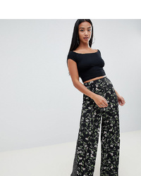 Pantalon large à fleurs noir Missguided Petite
