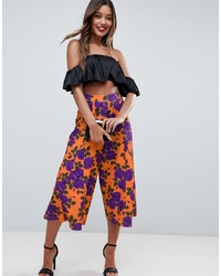 Pantalon large à fleurs orange