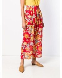Pantalon large à fleurs rouge Kenzo Vintage