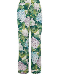 Pantalon large à fleurs vert