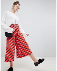 Pantalon large à rayures horizontales rouge Bershka