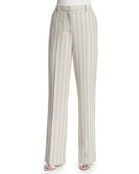 Pantalon large à rayures verticales beige