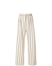 Pantalon large à rayures verticales beige Erika Cavallini