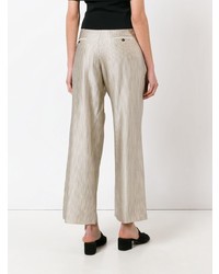 Pantalon large à rayures verticales beige Forte Forte