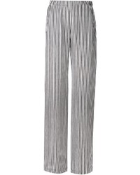 Pantalon large à rayures verticales blanc et noir Zero Maria Cornejo