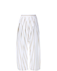 Pantalon large à rayures verticales blanc Marni