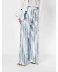 Pantalon large à rayures verticales bleu clair Thierry Colson