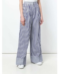 Pantalon large à rayures verticales bleu marine et blanc Rossella Jardini