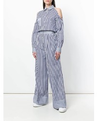 Pantalon large à rayures verticales bleu marine et blanc Rossella Jardini