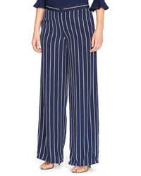 Pantalon large à rayures verticales bleu marine