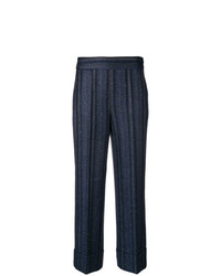 Pantalon large à rayures verticales bleu marine Incotex