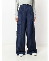 Pantalon large à rayures verticales bleu marine Sonia Rykiel