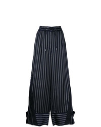 Pantalon large à rayures verticales bleu marine Sacai