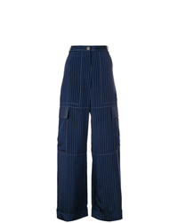 Pantalon large à rayures verticales bleu marine Sonia Rykiel