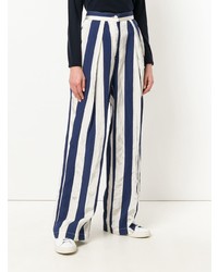 Pantalon large à rayures verticales bleu marine Aspesi